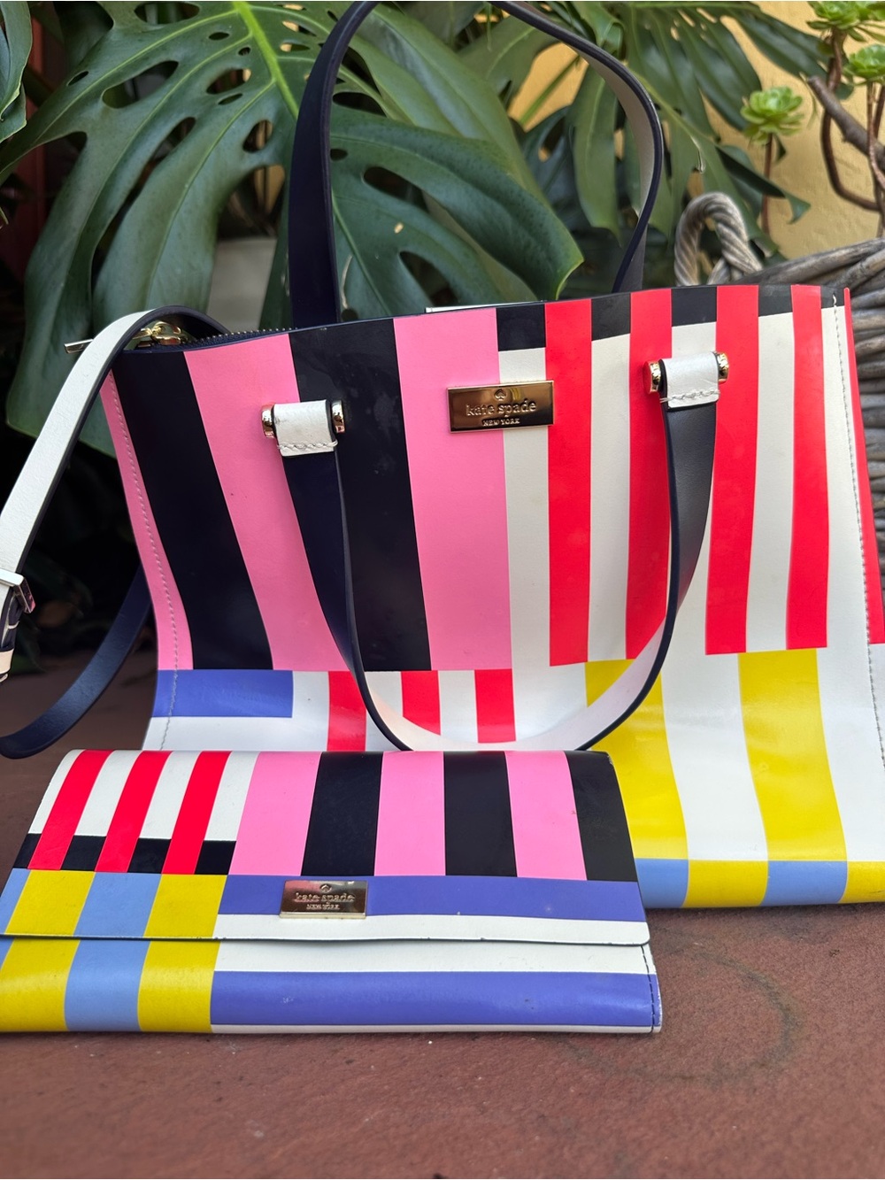 kate spade Multicolor Striped Tote and Wallet Set